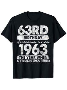 Gift T-Shirt For 63rd Birthday For Men And Women - Limited Edition Vintage 1963, Suitable For Parents, All Seasons Wear, 100% Pure Cotton Crew Neck T-Shirt With 1963 Print, Machine Washable, For People Turning 63 - 黑色 - 查看 7