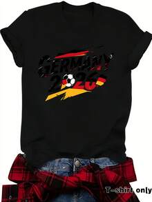 Sitio web independiente de camisetas de verano transfronterizas europeas y americanas, EE.UU., Canadá, México, Camisetas de manga corta con cuello redondo para la Copa del Mundo, camisetas de mujer de . - verde trigo - Ver 10