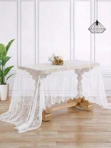 SGIAWETA-1pc White Lace Tablecloth Fabric Combination, With Tassel Edges And All-Over Lace Embroidery Design, Keywords: Lace Fabric, Tassel Lace, Embroidered Lace, Wedding Dress, Bridal Gown, Clothing Accessories, Tablecloth, Table Runner, Wedding Decor, Home Decor, White Lace, Wedding Ceremony, Mother's Day, Father's Day, Party Tablecloth-Birthdaygift - 001 - 查看 5