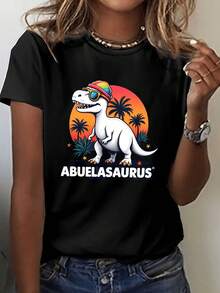 Camiseta de Abuela AbuelaSaurus con estampado de dinosaurio arcoíris, top casual de manga corta y cuello redondo para verano y primavera, ropa de mujer - Negro - Ver 6