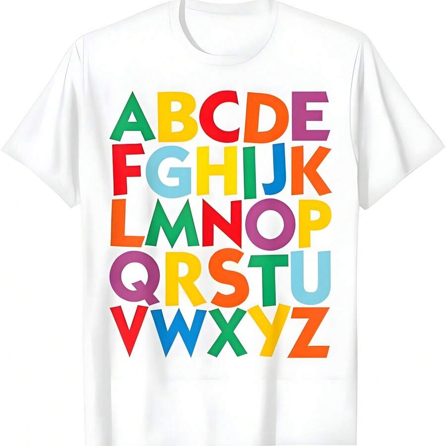 Colorido letras majusculas alfabeto Aprender hombre y mujer camiseta - Blanco - Ver 1