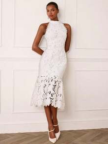 Vestido elegante sin mangas con cintura ceñida para mujer - Blanco - Ver 7