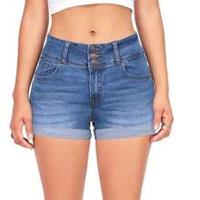Shorts de mezclilla elásticos multicolor de nuevo estilo que realzan la cintura - Azul oscuro - Ver 1