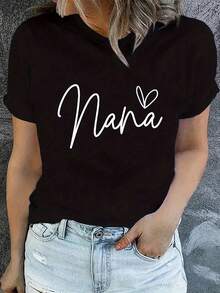 Camiseta de manga corta LightweightNana, top casual de cuello redondo, adecuada para la primavera y la ropa femenina, camiseta de color sólido a la moda, apta para todas las estaciones, perfecta como regalo, elegante e informal, una opción ideal para ropa urbana y conjuntos casuales diarios. - Negro - Ver 1
