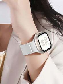 Huastonband 適用於 白色荔枝紋理矽膠錶帶 Series 3/2/SE/S11/S10/S9/S8/S7/S6/S5/S4/S3 Ultra，適合 38 40 41 42 44 45 mm 手錶，時尚創意設計，柔軟舒適，磁吸扣，戶外運動、瑜伽、健身，智慧手錶配件，女性配件，男性配件，夏季海灘派對聚會假期畢業季返校學生同學禮物 - 白色 - 查看 4