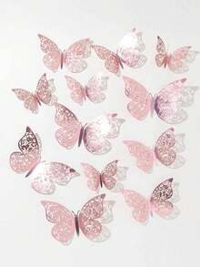 12pcs 3D Hollow Butterfly Wall Stickers Decor, Cake Decoration, Wedding Decoration, Living Room Home Decor, Birthday Party Butterfly Stickers - Multicolor - View 9