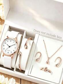 Conjunto de Reloj y Joyas Estilo Gota de Agua Minimalista, Combinación Versátil de 5 Piezas para Uso Diario y Desplazamientos - Multicolor - Ver 13