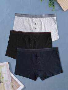 Norcotton 3条装加大码男士100%纯棉宽松平角内裤，颜色随机 - 彩色 - 查看 2