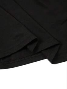 Camiseta de manga corta con cuello redondo para mujer, estilo casual de primavera-verano, estampada por ambos lados con un diseño de sardinas y la palabra "Sardine" impresa en ella, de estilo vintage. - Negro - Ver 4