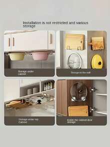 Estante de almacenamiento montado en la pared | Organizador colgante multifuncional, adecuado para cocina y baño, instalación sin perforación, perfecto para almacenar tablas de cortar y tapas de ollas, también se puede usar como estante para báscula inteligente y estante de almacenamiento práctico - Multicolor - Ver 5