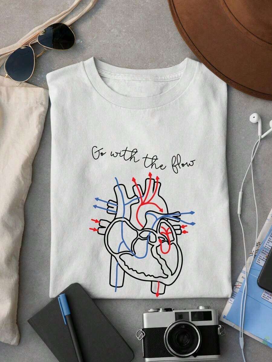 Follow The Flow, Comfortable Casual T-Shirt For Nurses, Gift For CVICU Nurses, Nurse Appreciation Gift, Cardiac Nurse, EKG Technician, Cotton Cardiology Crew Neck T-Shirt, Cardiac Nursing, Cardiac Crew Neck T-Shirts, Cardiac Flow Anatomy, Anatomical Heart, Cardiac Surgeon, Medical Student ODT-559 - 白色 - 查看 1