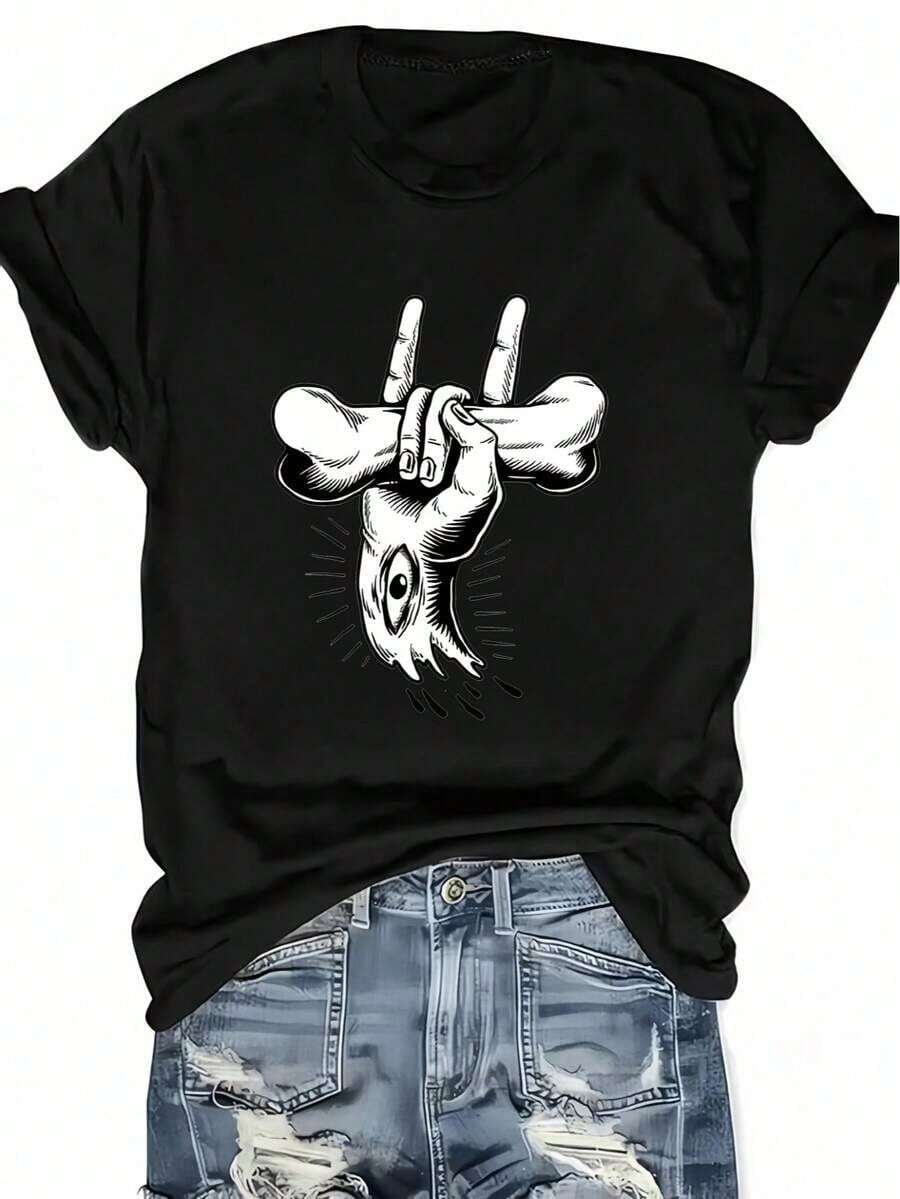 1 Piece Women's Black Pulp Graphic T-Shirt - Soft Cotton, Loose Fit, Vintage 90s Style, Inspired By Britpop, Casual For Everyday Wear, 180g, 100% Cotton - 黑色 14 - 查看 1