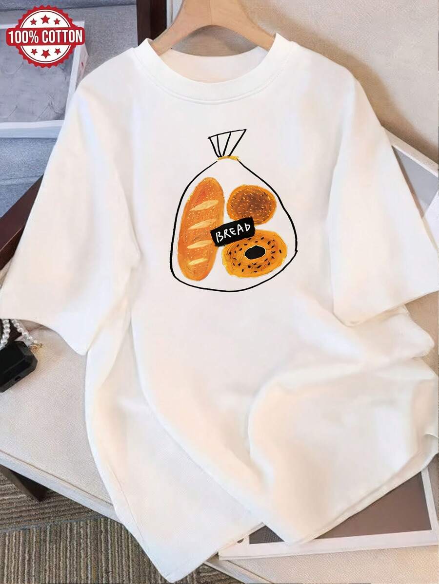Women's Essential Summer Casual T-Shirt, Pure Cotton, Loose Fit, Round Neck, Versatile, Comfortable, Youthful, Popular, Vibrant, Short Sleeve, Soft, For Everyday Wear. - 白色 - 查看 1