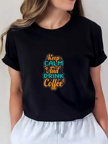 Keep Calm And Drink Coffee - 180g Soft T-Shirt | Perfect Gift For Family And Friends | Comfortable And Stylish Short Sleeve T-Shirt For Office And Team Building Activities | Festive T-Shirt For Coffee Lovers | And Casual Graphic Tee | Available In Men's And Women's Sizes - 黑色 - 查看 1