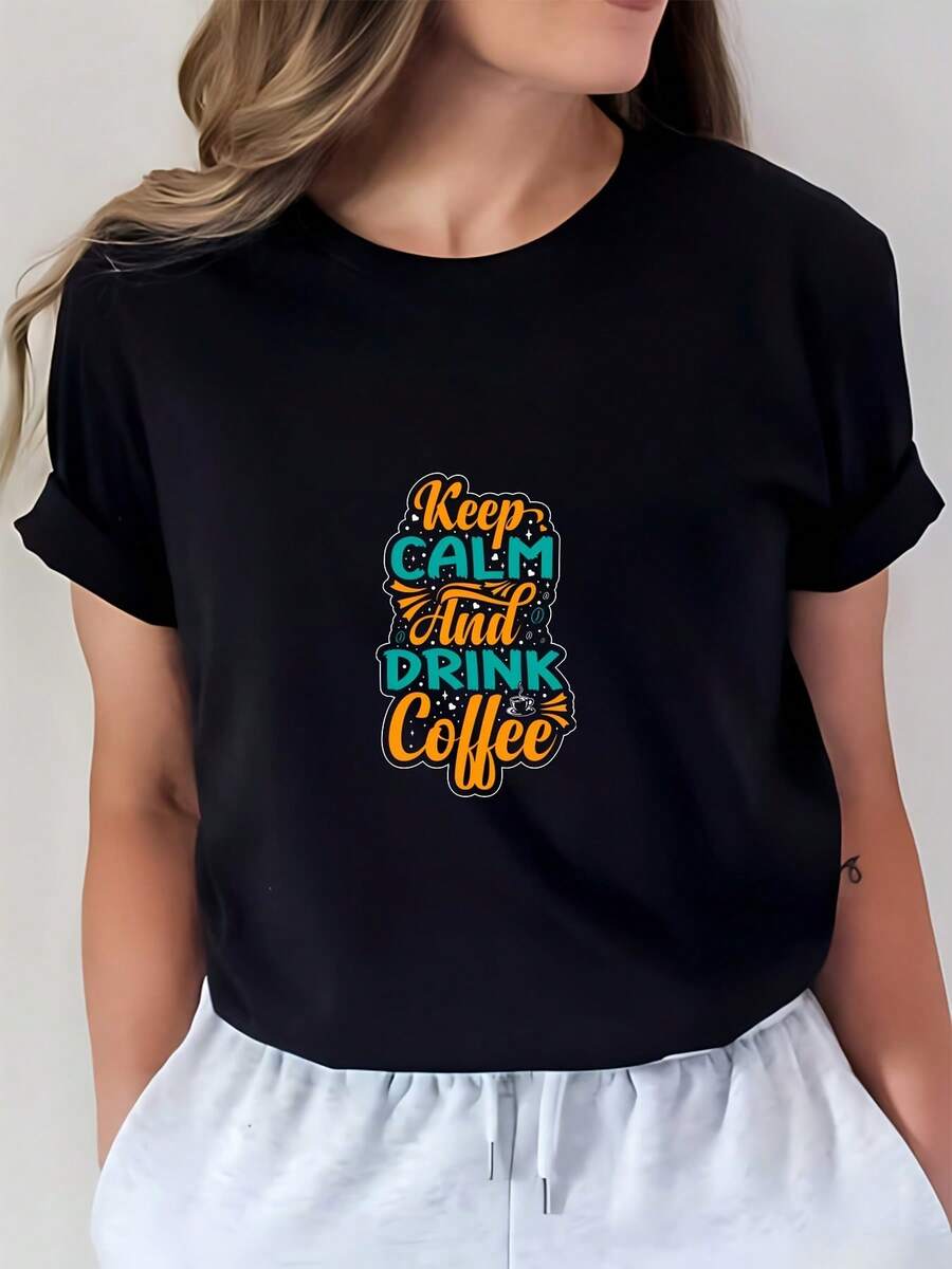 Keep Calm And Drink Coffee - 180g Soft T-Shirt | Perfect Gift For Family And Friends | Comfortable And Stylish Short Sleeve T-Shirt For Office And Team Building Activities | Festive T-Shirt For Coffee Lovers | And Casual Graphic Tee | Available In Men's And Women's Sizes - 黑色 - 查看 1