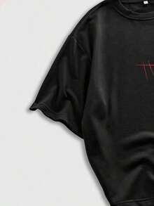 ROMWE MEN Goth Short Sleeve T-Shirt With Round Neck And Contrasting Color Graphic Print With Dark Thorns For Men - 彩色 - 查看 5