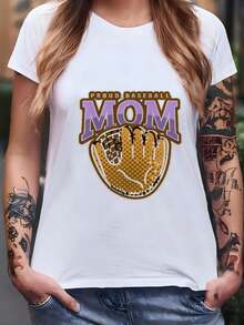Women's Baseball Mom T-Shirt, Proud Baseball Mom T-Shirt, Baseball Style T-Shirt, Baseball Game Day T-Shirt, Baseball Mom T-Shirt, Women's Sports T-Shirt - 白色 - 查看 1