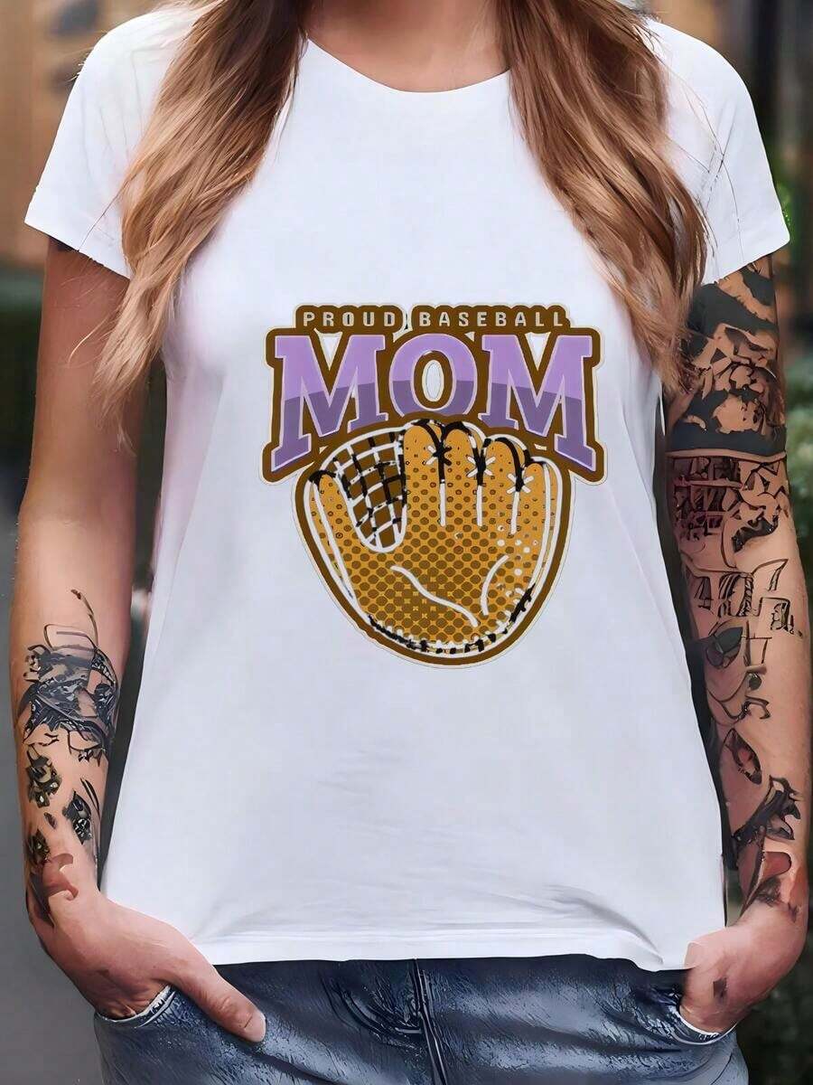 Women's Baseball Mom T-Shirt, Proud Baseball Mom T-Shirt, Baseball Style T-Shirt, Baseball Game Day T-Shirt, Baseball Mom T-Shirt, Women's Sports T-Shirt - 白色 - 查看 1