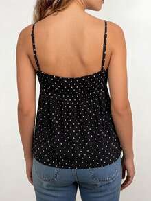 Women's Babydoll Tank Tops Stylish Dot Print Loose Hem V Neck Spaghetti Strap Camisoles - Negro - Ver 7