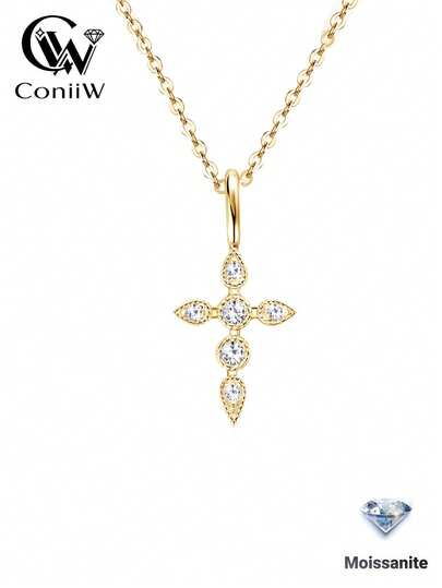 ConiiW 925 Sterling Silver Moissanite Cross Necklace, A Unique, Fashionable, And Multi-Functional High-Quality Unisex Cross Pendant Necklace/Choker. Suitable For Daily Wear, Dating, Work, Beach Vacation, Parties, And More. It Makes A Perfect Gift For Mother's Day, Father's Day, Christmas, Thanksgiving, Halloween, Valentine's Day, Back To School, Weddings, Birthdays, Anniversaries, And New Year Parties.