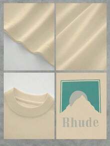 Premium Unisex Casual T-Shirts, Men's Graphic T-Shirt, Rhude 100% Cotton Casual T-Shirt - 杏色 - 查看 4