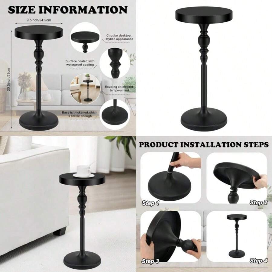 CroBlissful - Mesa redonda de metal negro de 9.5 x 9.5 x 20.5 pulgadas mesa redonda para bebidas computadora lateral con pedestal decorativo para espacios pequeños soporte para bebidas de cóctel - como en la imagen - Ver 1