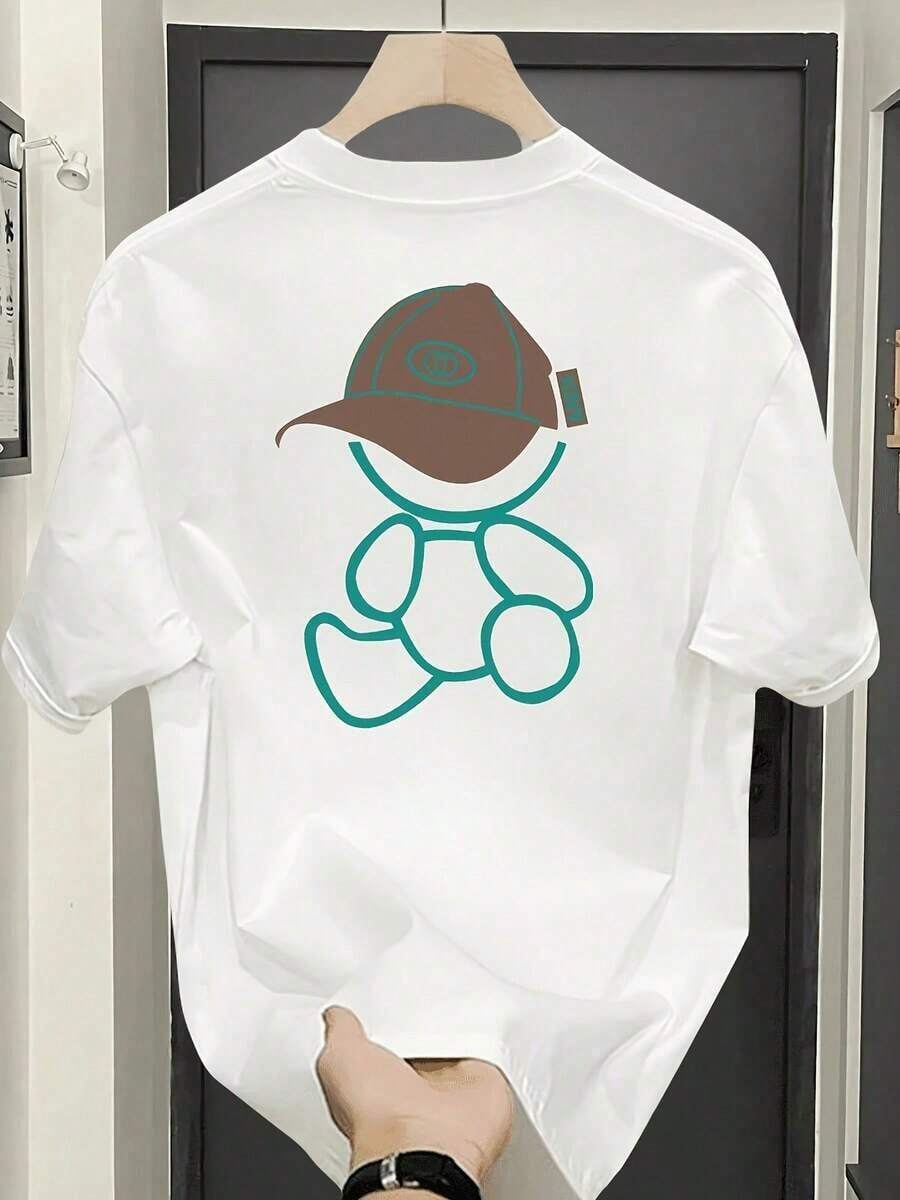 New Summer 2026 Pure Cotton T-Shirt, Men's Brand Print Short Sleeve T-Shirt, Versatile Pure Cotton Korean And Japanese Style T-Shirt For Men - Short Sleeve Cotton Crew Neck T-Shirt, Urban Vintage Style, Unisex, Loose, Casual, Versatile And Comfortable. - 白色 - 查看 1