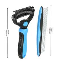 Pet Grooming Set: Blue Hair Removal Brush With Metal Comb For Detangling And Removing Tangled Hair In Cats And Dogs - Blue 2-piece Set - View 2