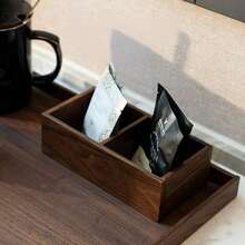 1 Pieza Caja de Almacenamiento de Bolsas de Té de Madera con 2 Estuches de Exhibición Multifuncionales de Madera Maciza, Perfecta para la Organización de Bolsas de Té, Azúcar, Especias & Artículos Esenciales de Cocina en la Mesa, Solución Elegante de Decoración del Hogar - Multicolor - Ver 1