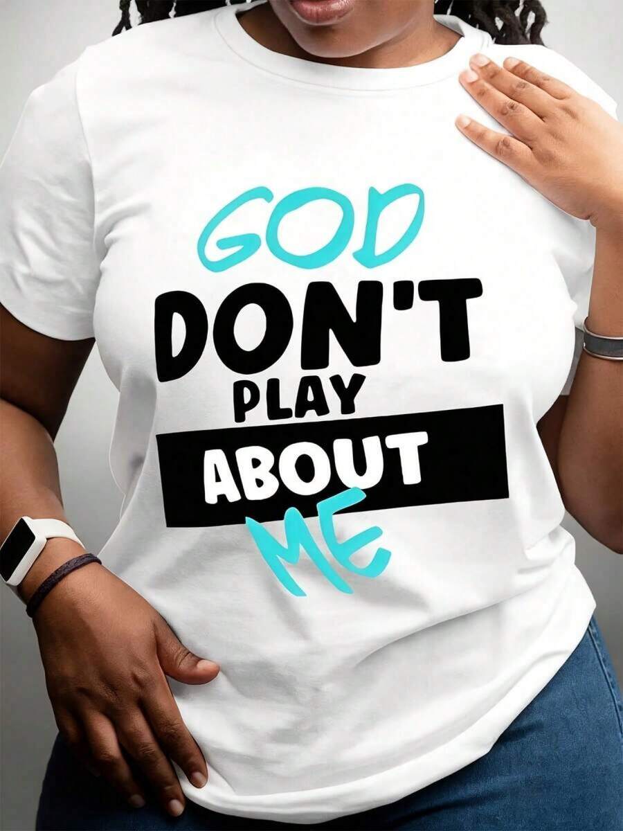 Camiseta Estampada para Mujer - Camiseta Casual de Manga Corta y Cuello Redondo en Blanco con Texto DIOS NO JUEGA CONMIGO. Con un Corte Relajado para Todas las Estaciones, la Elección Perfecta Tanto para el Uso Diario Como para tus Atuendos de Vacaciones (Lavable aáquina). ¡Expresa tu Estilo con Actitud! - Blanco - Ver 1