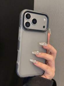 1 pieza Funda de teléfono de color fluorescente esmerilado semitransparente compatible con iPhone 17 16 15 14 13 12 11 Pro Max Plus Air a prueba de caídas con un estilo minimalista en tonos macaron, ofreciendo una sensación de alta gama - Negro - Ver 1