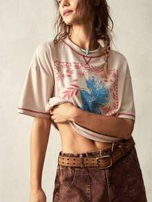 Y2K Style, Fashionable Style, 2026 Newest, Cute Style, Casual Style. Women's Casual Crew Neck Loose Fit Short Sleeve Solid Color Knit T-Shirt 180g (S-XXXL) - 杏 - 查看 5