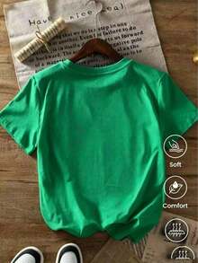 A Round Neck, Short-Sleeved T-Shirt From A Fashionable Clothing Line, Made In Mexico For The Spring/Summer 2025 Season. Featuring A Cartoon Print, It's A Couple's Model, Suitable For Wearing Both Inside And Out, Ideal For The Office And Casual Style, Designed For Men And Women, Sold Individually. - 綠色的 - 查看 2