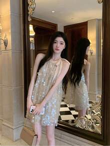 Women Short Dresses - Apricot - View 2