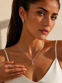 4pcs Vintage Elegant Sophisticated Personalized Infinity Symbol Jewelry Set, Suitable For Women's Daily Wear, Banquet, Music Festival, Beach Vacation, Holiday Gift - White K - View 1