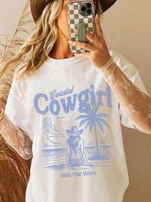 1 Piece Of Plus Size "Long Live The Wild Woman" T-Shirt | Vintage Women's Rights T-Shirt, Western Grunge Cowgirl Style, Crew Neck With Resist Print, Freedom T-Shirts 180g 100% Cotton - 白色 3 - 查看 2