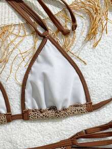 Bộ bikini tam giác màu nâu viền ren họa tiết lá cọ, quần bikini hai dây buộc bên hông, 2 món đồ bơi đi biển. - Nhiều màu - Xem 6