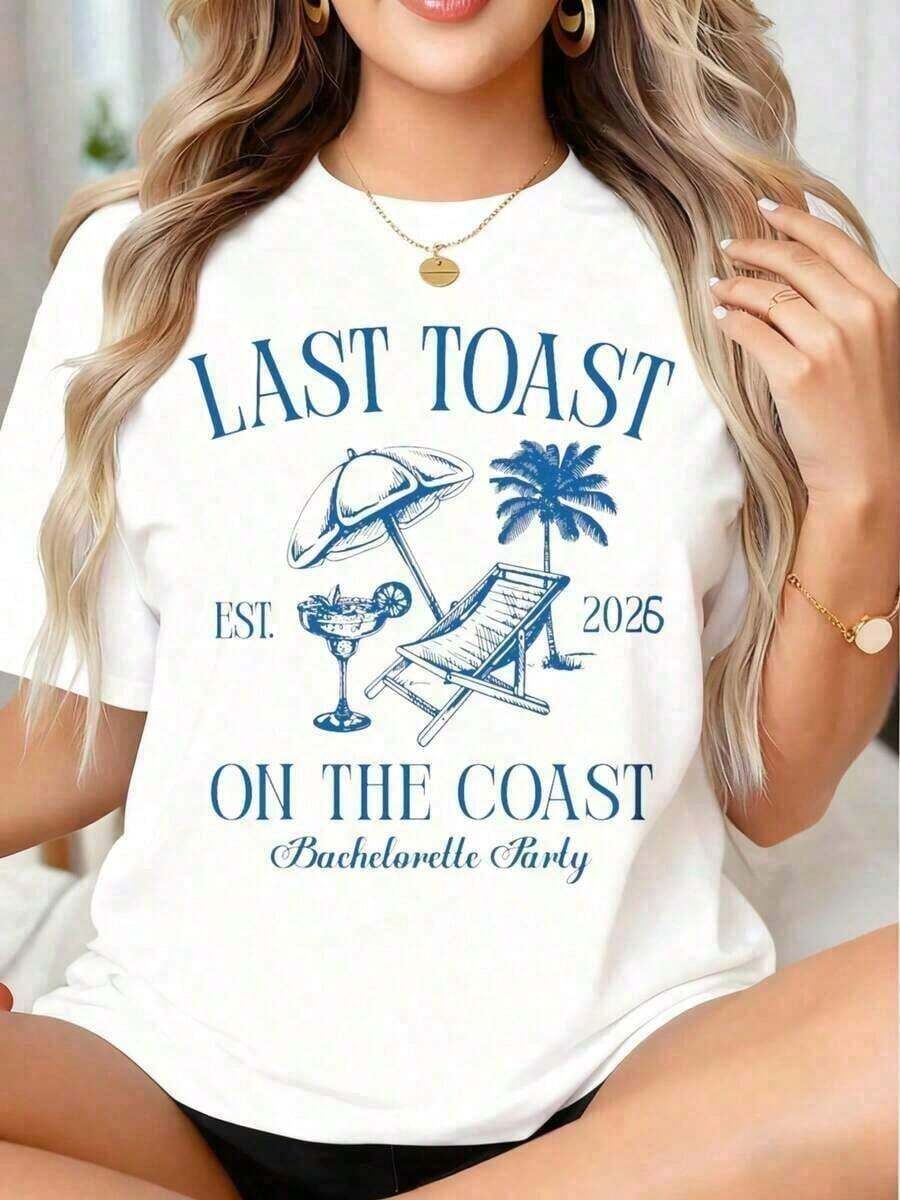 Basic Cotton Casual Summer T-Shirt, Bachelorette Party T-Shirt, Last Beer On The Beach, Est. 2026, Beach Vacation Celebration Gift For Women, A Perfect T-Shirt To Give To Friends And Family On Any Holiday Or Special Occasion, Summer Clothes For Women 3VFI - 白色 - 查看 1