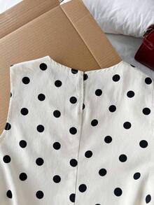 de mezclilla casual sin mangas con estampado de lunares para mujer de talla grande - Blanco y Negro - Ver 5