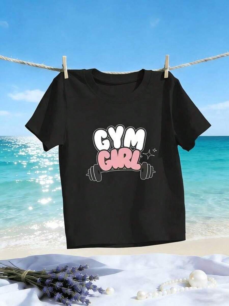 1 Piece Unisex Loose Fit T-Shirt 180g 100% Pure Cotton, Unique Gym Girl T-Shirt Y2K Design For Women Fitness Lovers, Perfect For Highlighting Your Style At The Gym And Showing Your Personality, Ideal For Fashionistas Looking For The Ultimate In Style And Comfort, Available Only In One Piece. Ideal For Everyday Wear, Festivals, Concerts And All Seasons - 黑色 - 查看 1