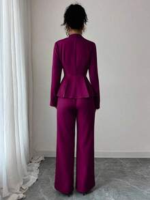Traje elegante que afina la cintura, pantalones acampanados y estilizadores para uso diario, adecuado para vacaciones, citas, Día de la Independencia, atuendo de maestra - Rosa Fucsia - Ver 2