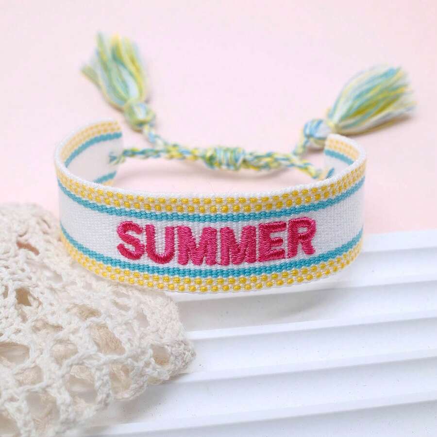 1pc SUMMER Bohemian Vacation Style Handmade Woven Bracelet Festival Gift Party Beach Travel Wear Boho Wristband - Multicolor - View 1