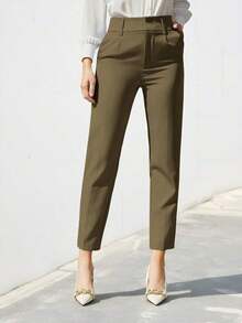 Pantalones de traje sólidos y simples para uso diario de mujer - Verde - Ver 5