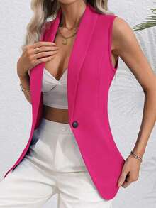 Blazer chaleco unicolor con botón - Rosa Fucsia - Ver 4