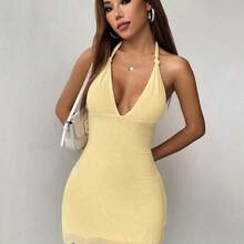 PETITE Women Light Yellow Mesh Halter Dress,Summer Dresses,Summer Dresses For Women,Pastel Dresses For Women - Rojo - Ver 6
