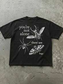 No estás solo, ¡hay bichos!Camiseta de manga corta con cuello redondo y estampado divertido de amante de los insectos para mujer, adecuada para uso diario al aire libre, nueva moda casual de primavera/verano 2026 de talla grande, color negro - Negro - Ver 5