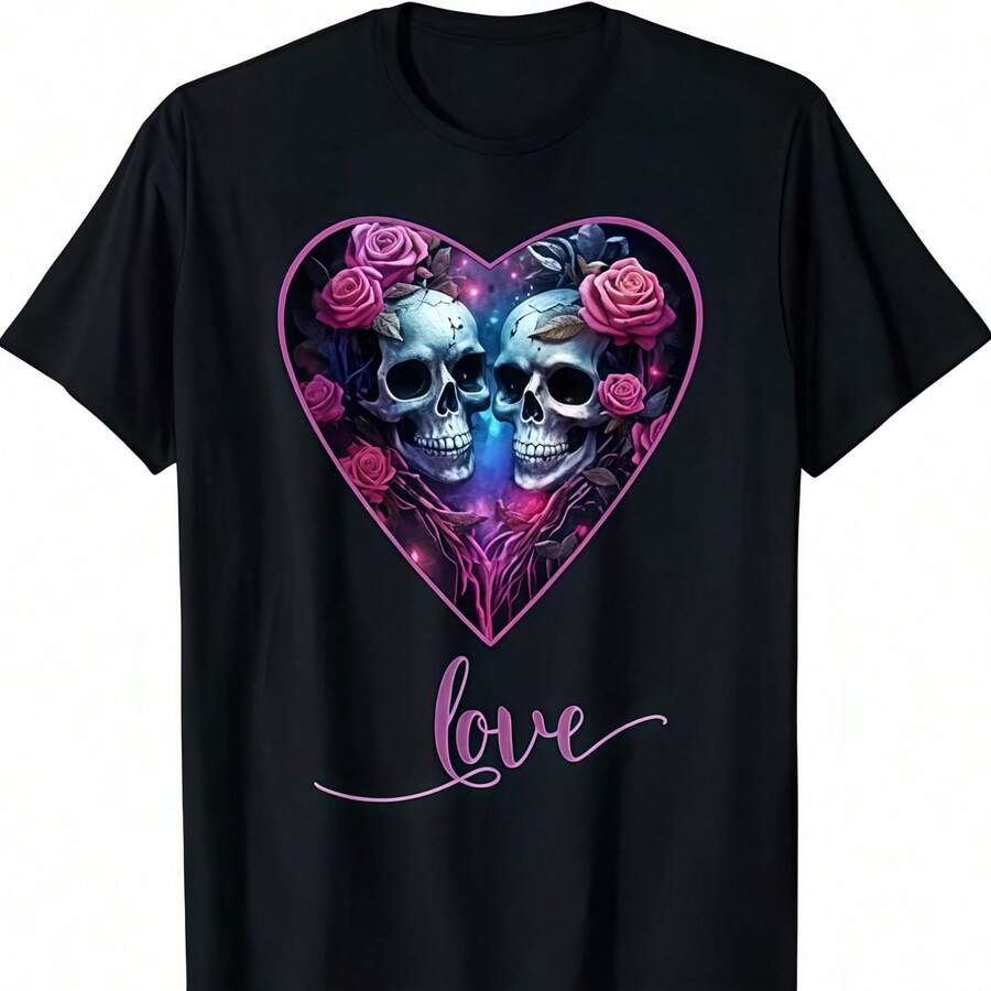 Cráneos góticos Amor para San Valentín Amor Roca para Hombres Mujeres Camiseta - Negro - Ver 1