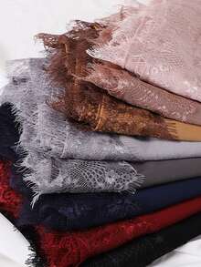 1pc Solid Color Pearl Chiffon Headscarf Lace Trim Long Scarf - Multicolor - View 6