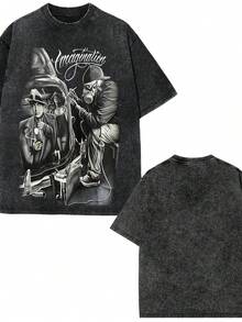 David Gonzales Men's Imagination Al Capone Mafioso Lowrider Chicano DGA Art T Shirt Medium Black,Vintage Black Acid Wash T-Shirt, Unisex Loose Fit Short Sleeve Crew Neck Casual Cotton Tee,Cosplay - 黑色 - 查看 1