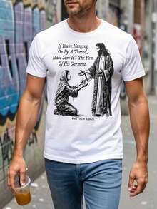 Ropa Cristiana para Hombre - Camiseta casual blanca de manga corta con cuello redondo, 100% algodón, con un mensaje cristiano inspirador: Si confías en mí, talla extra grande. - Blanco - Ver 3